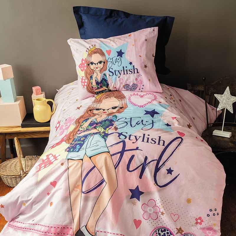 ملحفه رانفورس یکنفره طرح stylish girl