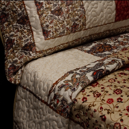 طرح روتختی دو نفره پنبه دوزی ورونیکا سه تکه چهل تکه قرمز قهوه ای | ورونیکا