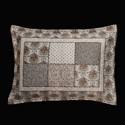 بالش روتختی دو نفره ورونیکا سه تکه طرح چهل تکه طوسی نقره ای | ورونیکا